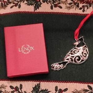 Lenox Silver Plated Cardinal Ornament with Red Crystal Accents NEW